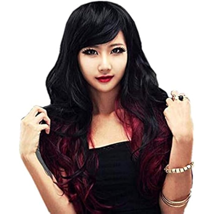 DILLARDS Fashion Wig Femininity Women's Anime Cosplay Black Gradient Wine Red Hair - Image 1